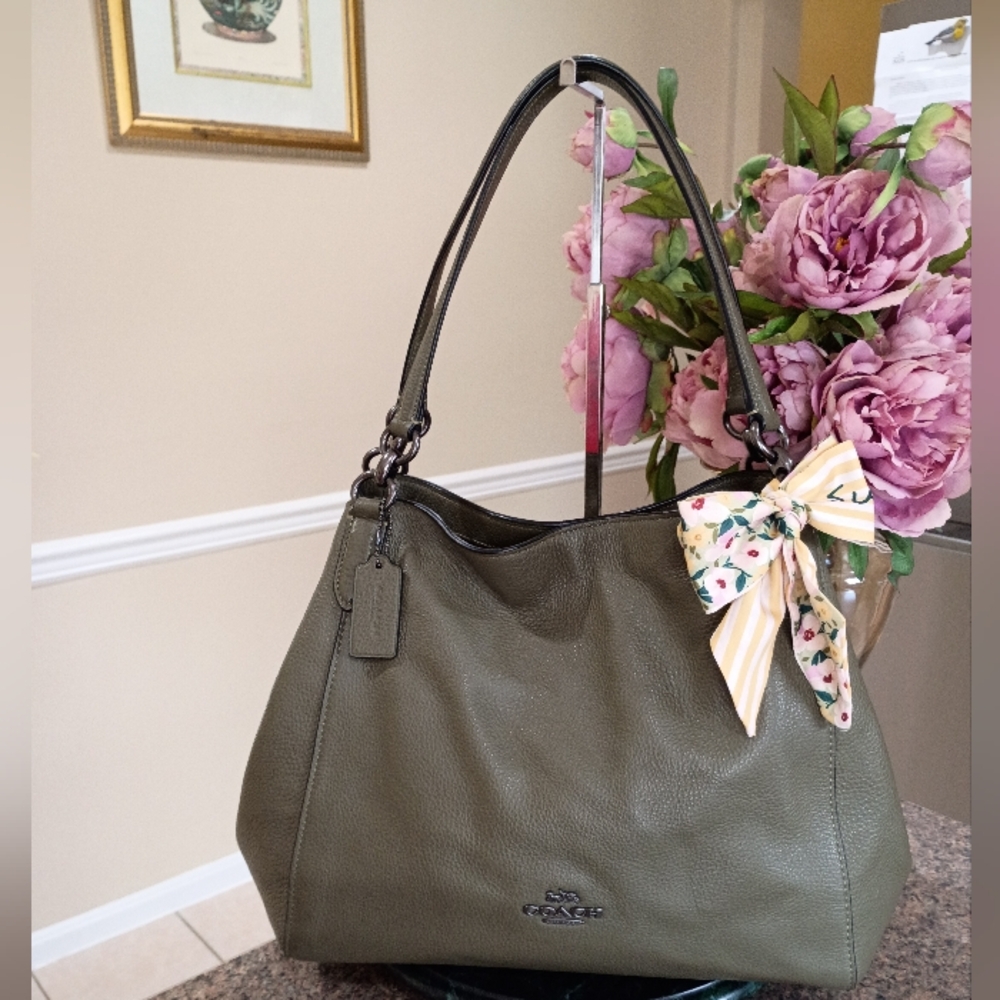 Coach Hallie Pebble Leather Olive Green